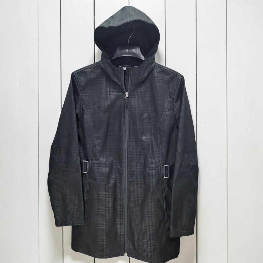 Free Tech Hooded Jacket Womens Large Black Water Resistant Waist Tabs Minimalist
